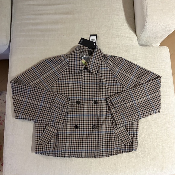 Rails Jett Jacket Mocha Check Double Breasted Crop Trench Coat Sz Medium NEW NWT - Picture 9 of 12